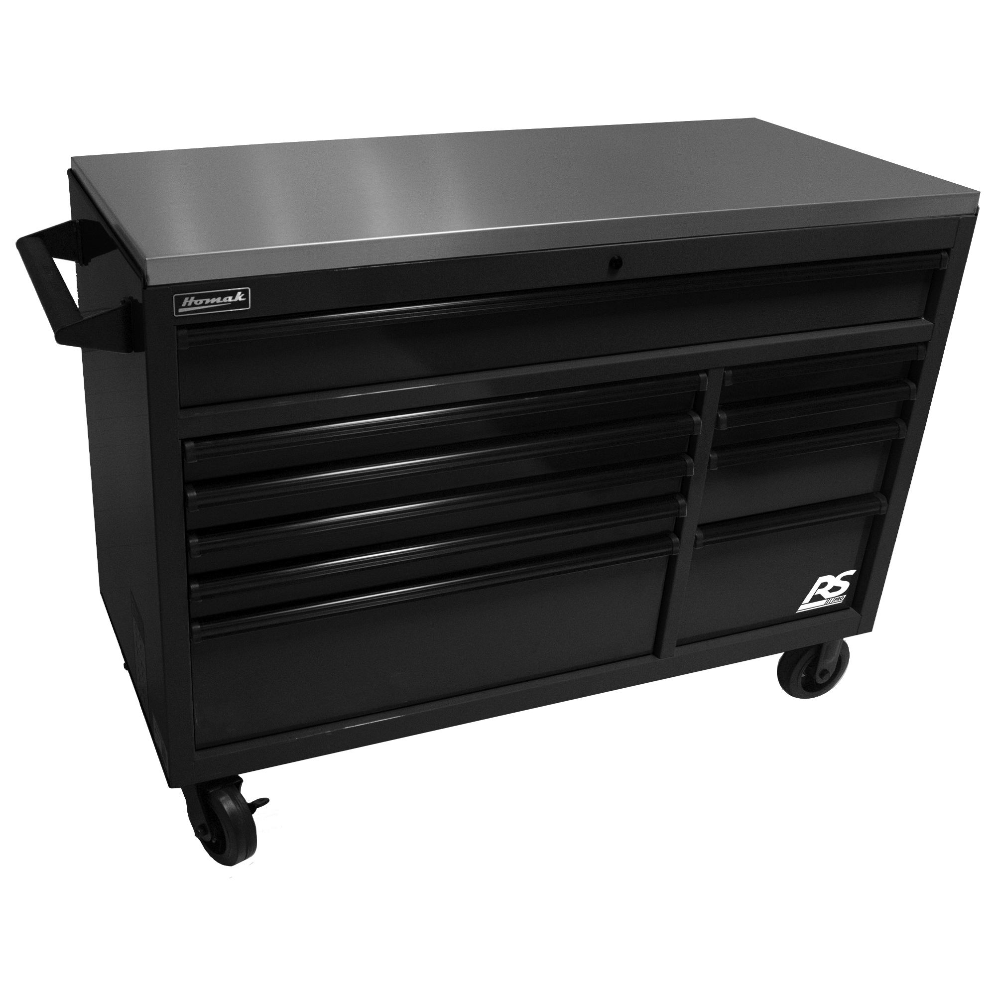 Homak RS Pro, 54” RS Pro 10-Drwr Roller Cab w/SS Top-Black, Width 54.5 in, Height 40.375 in, Color Black, Model# BK04054014